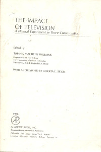 The Impact of Television. A Nature Experiment in Three Communities