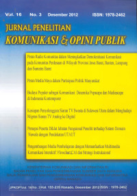 Jurnal Penelitian Komunikasi & Opini Publik, Volume 16 Nomor 3 Desember 2012